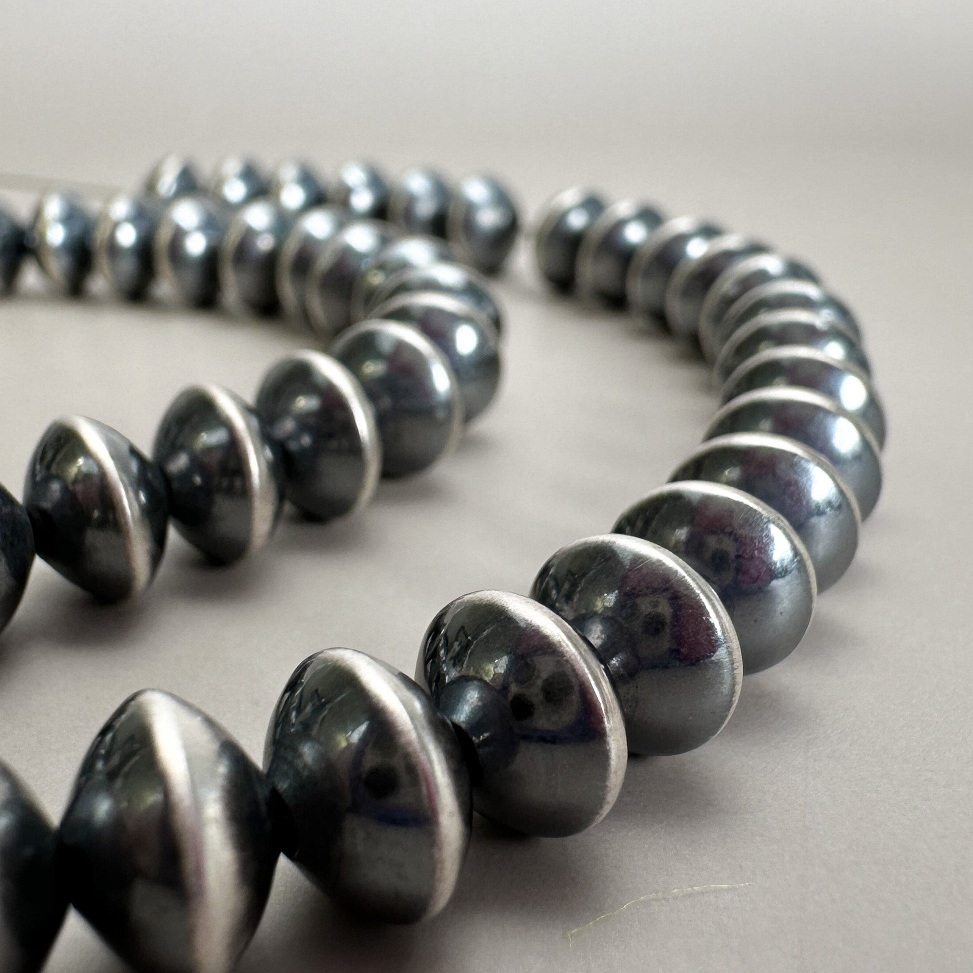8mm Navajo Smooth Saucer Bead (Oxidized Sterling Silver) - 1 pc. (M1765)-The Bead Gallery Honolulu