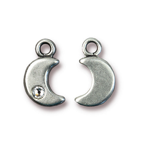 Moon Charm with Crystal (Antiqued Pewter) - 1 pc.-The Bead Gallery Honolulu