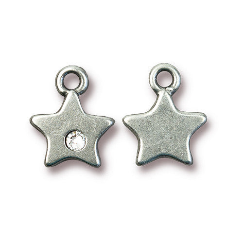 Star Charm with Crystal (Antiqued Pewter) - 1 pc.-The Bead Gallery Honolulu