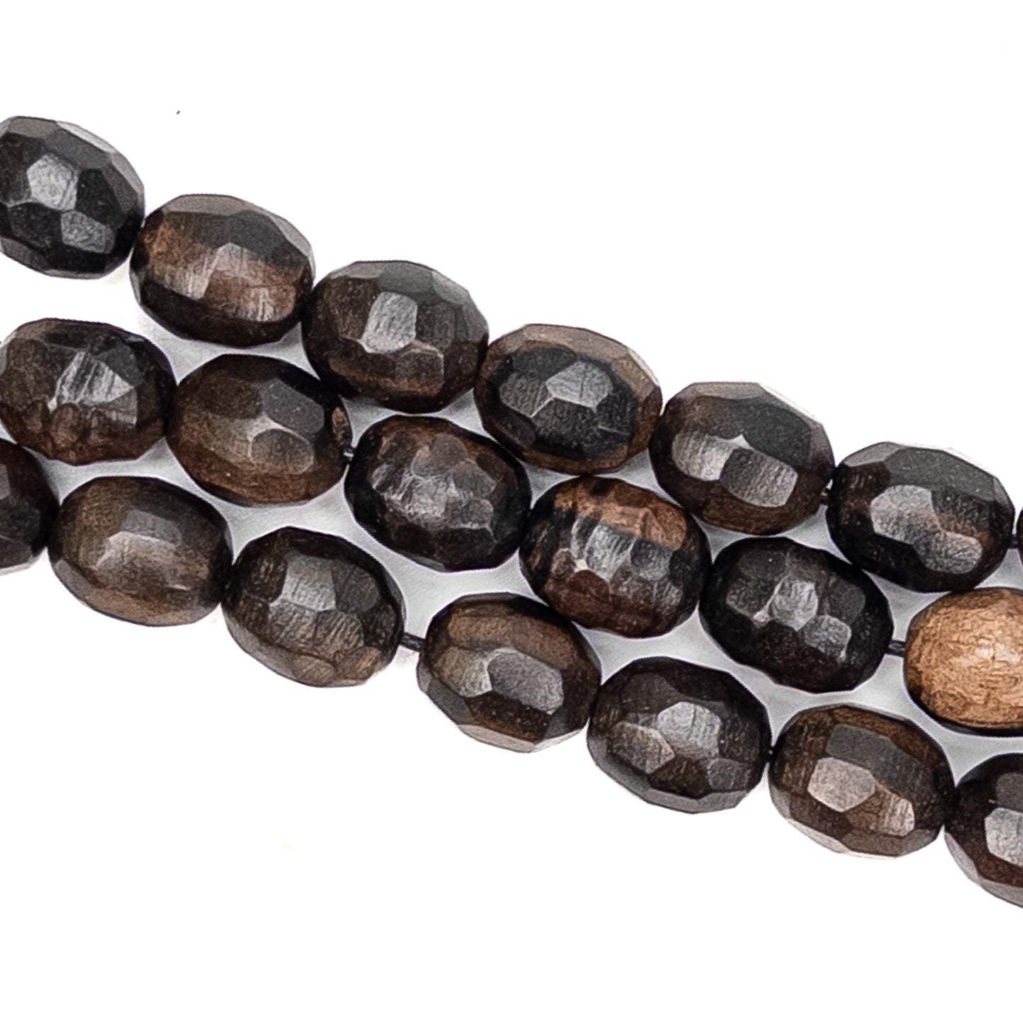 Faceted Tiger Ebony Wood Strand - 10x14mm Oval-The Bead Gallery Honolulu
