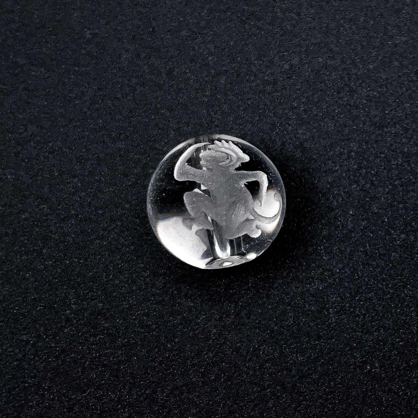 Crystal Quartz 12mm Round with Etched Monkey Bead (GEM45/P1871)