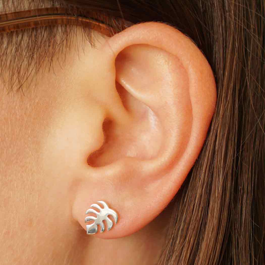 Small Monstera Leaf Post Earrings (Sterling Silver) - 1 pair-The Bead Gallery Honolulu