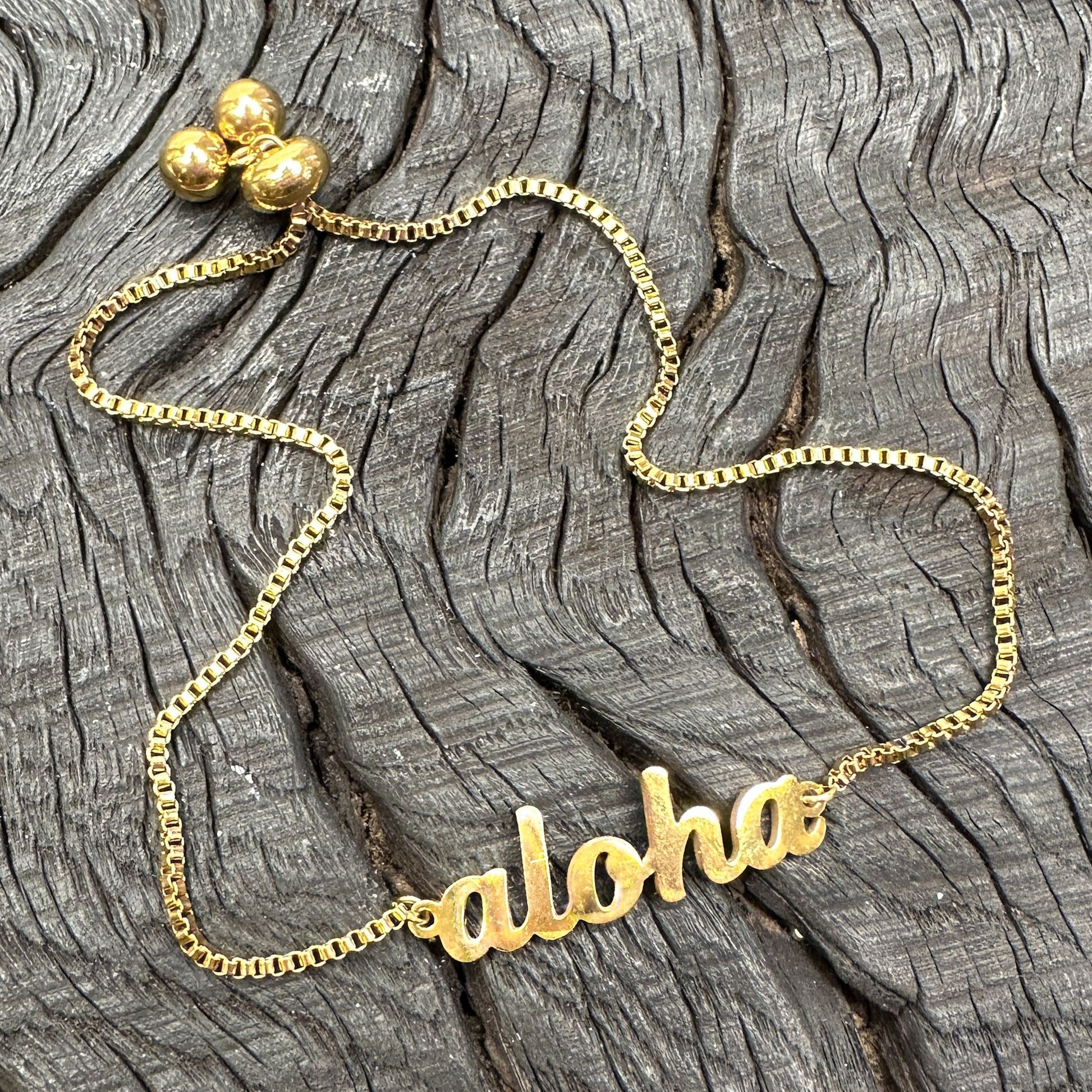 "Aloha" Gold Plated Adjustable Bracelet - 1 pc.-The Bead Gallery Honolulu