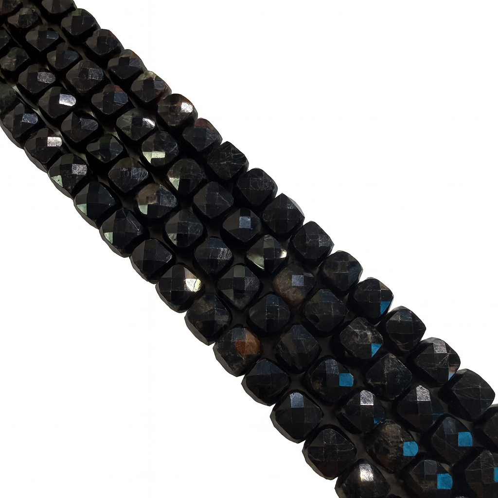 Black Tourmaline 8.5mm Faceted Cube Bead - 7.5" Strand (GEM2426)
