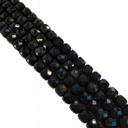 Black Tourmaline 8.5mm Faceted Cube Bead - 7.5" Strand (GEM2426)