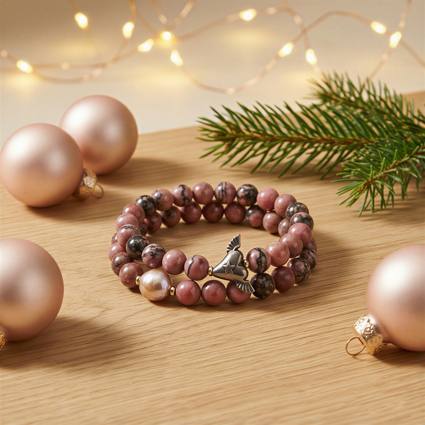 Rhodonite 8.25mm Smooth Round Stretchy Cord Bracelets (J352)