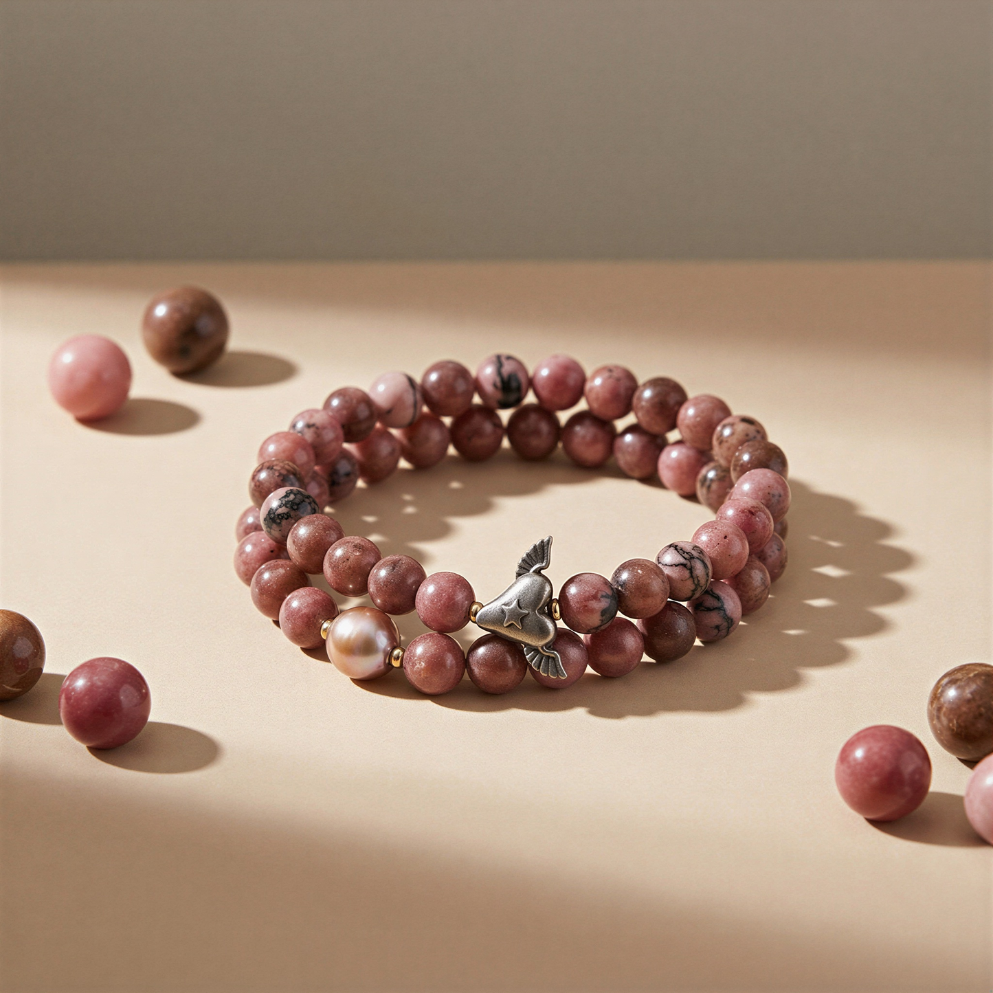 Rhodonite 8.25mm Smooth Round Stretchy Cord Bracelets (J352)