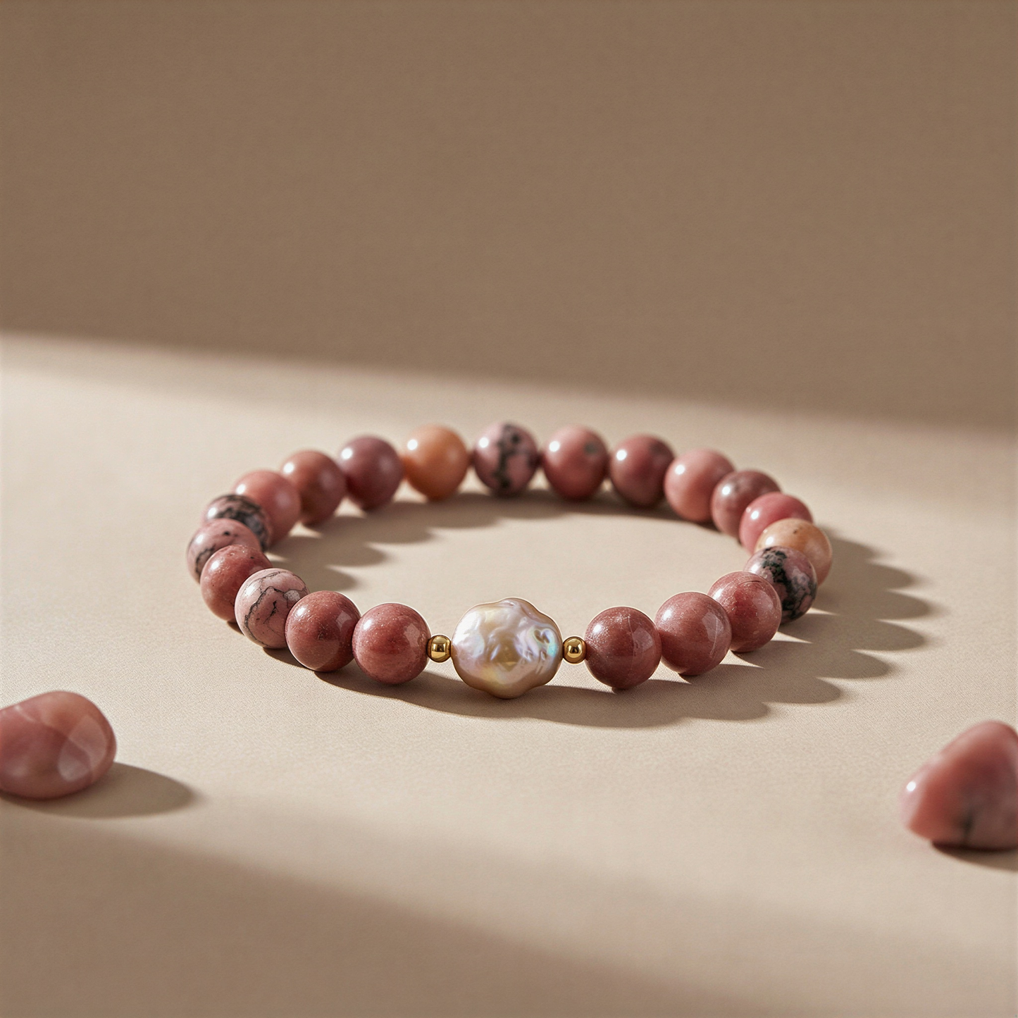 Rhodonite 8.25mm Smooth Round Stretchy Cord Bracelets (J352)