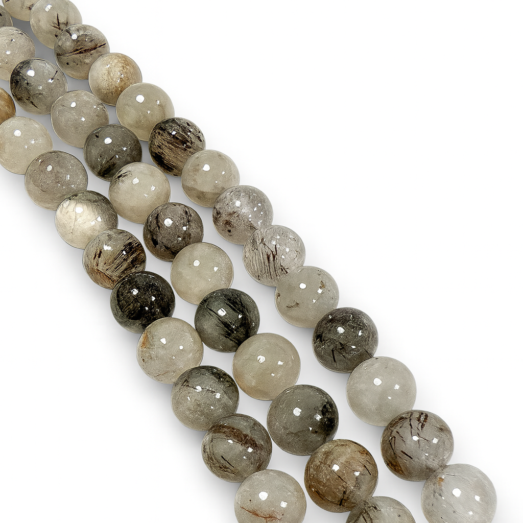 Rutilated Quartz 10mm Smooth Round Bead - 7.5" Strand (GEM2452)-The Bead Gallery Honolulu