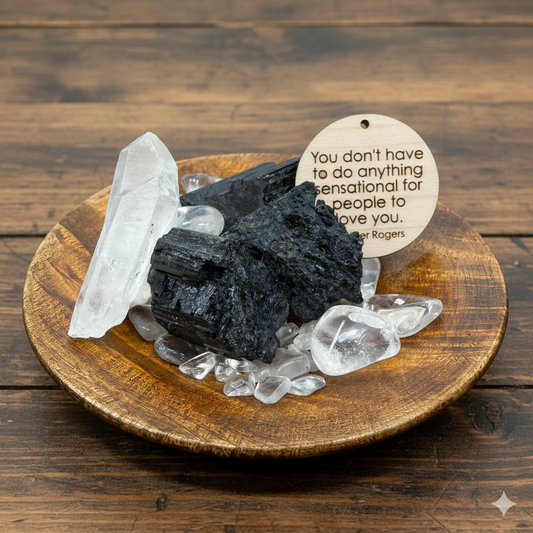 LABOR DAY SALE: Crystal Garden Plate with Black Tourmaline and Clear Quartz (CS041)-The Bead Gallery Honolulu
