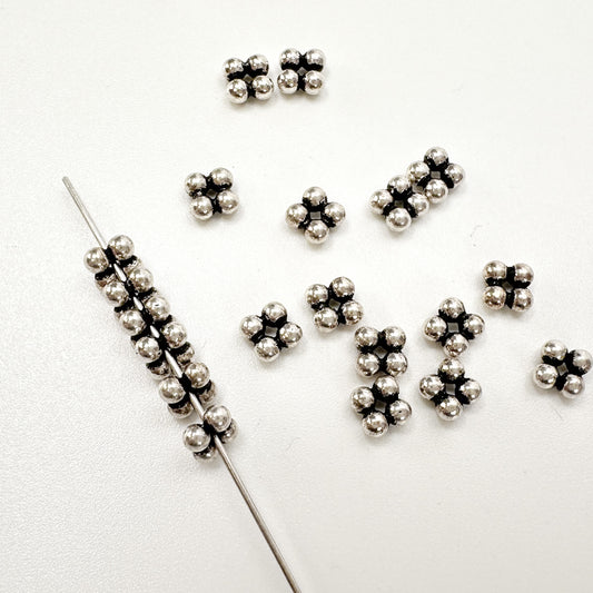 4mm Four Dots Granulation Bead - Bali Silver (6 pcs/M832)