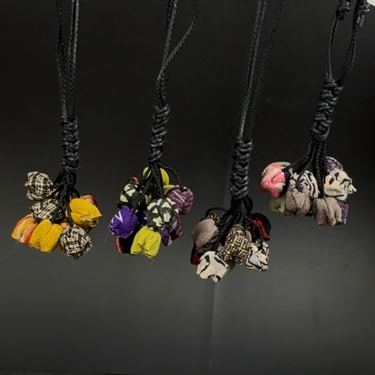 Handmade Vintage Kimono Drop Flower Necklace (J353)