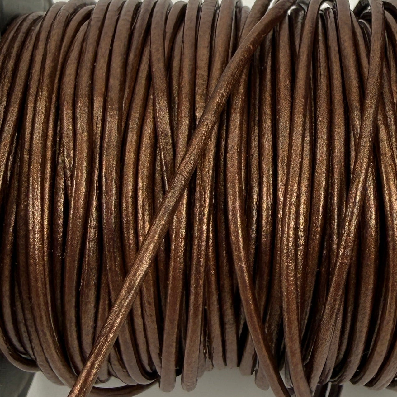 Indian Leather 1mm Round Cord - 1 foot | Metallic Bronze | Metallic Brown | White (CD65)