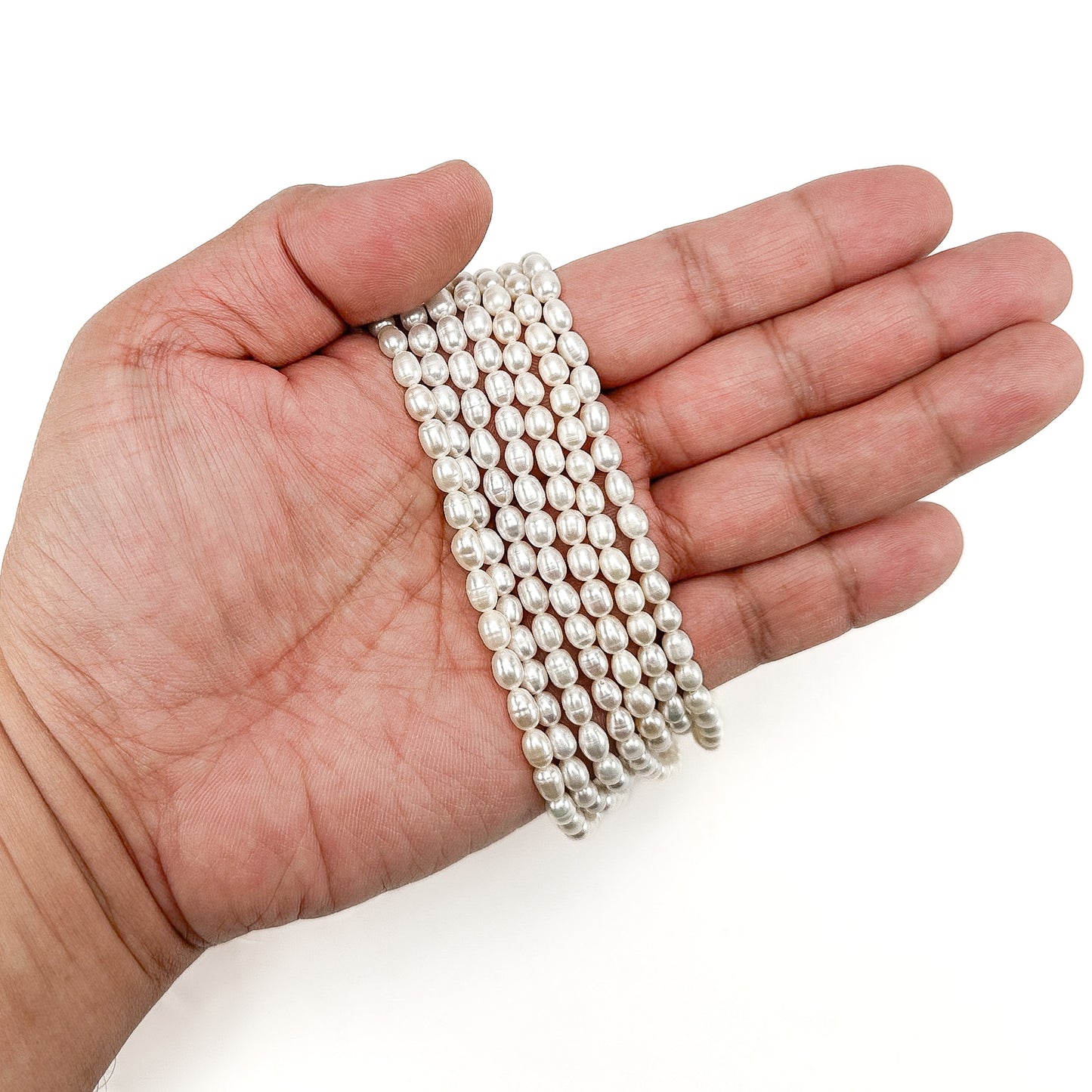 Freshwater Pearl 5.75mm White Rice Bead - 7.75" Strand (GEM2207)