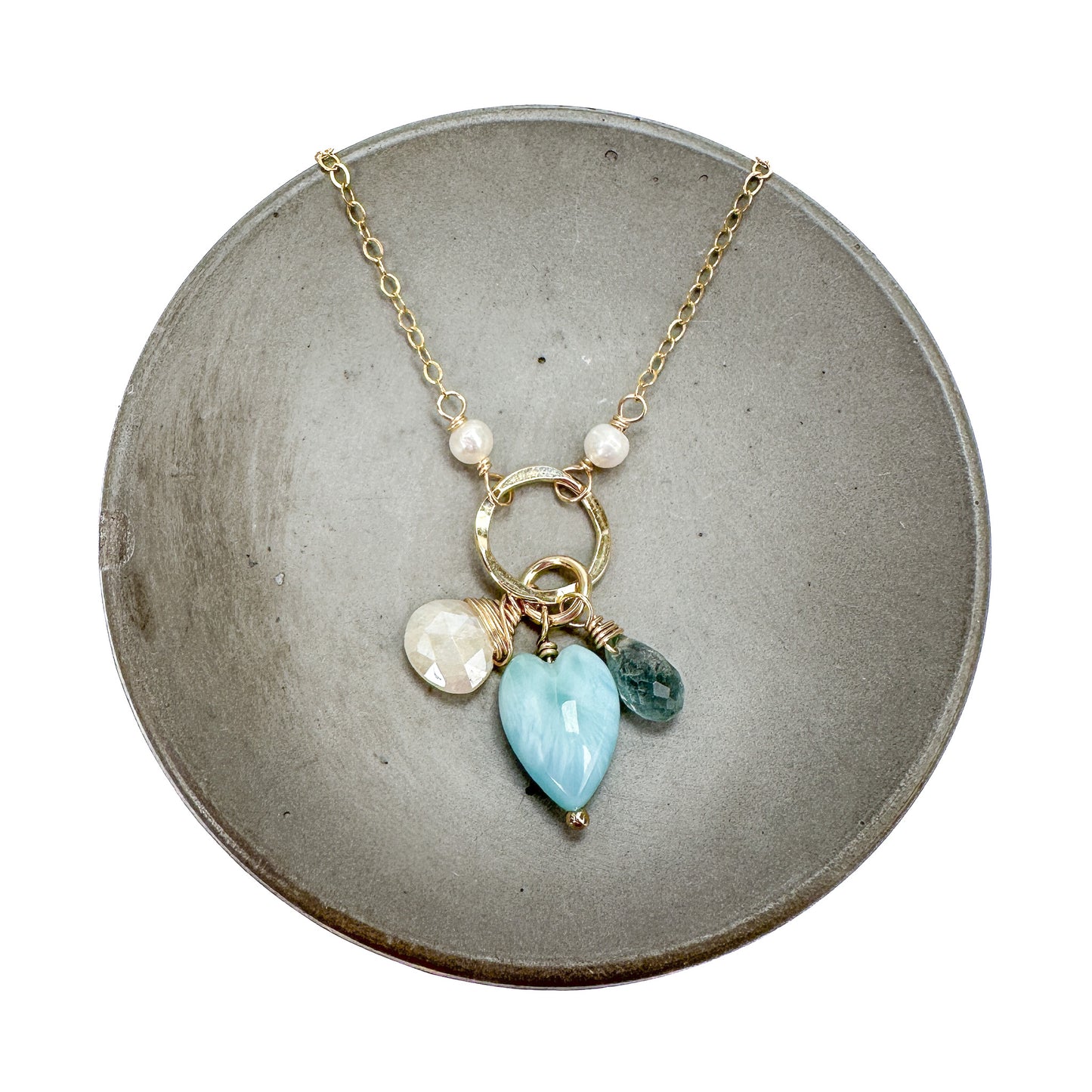 Larimar Heart Charm Pendant or Necklace - Gold Filled-The Bead Gallery Honolulu