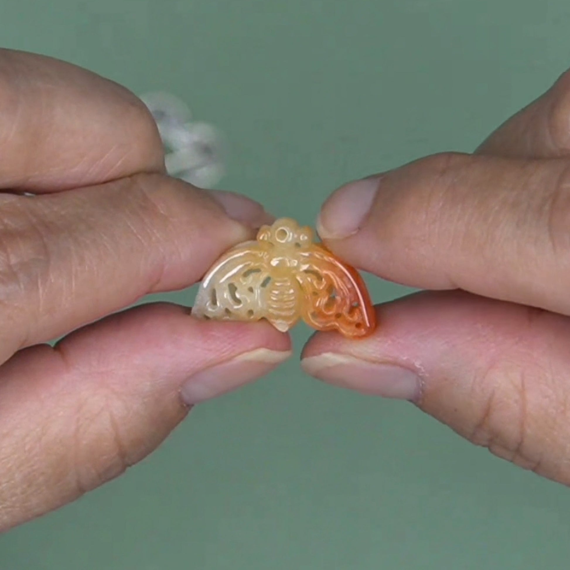 Tin Box 18: Orange Jade Moth 25x14mm Carved Pendant - 1 pc. (P2941)-The Bead Gallery Honolulu