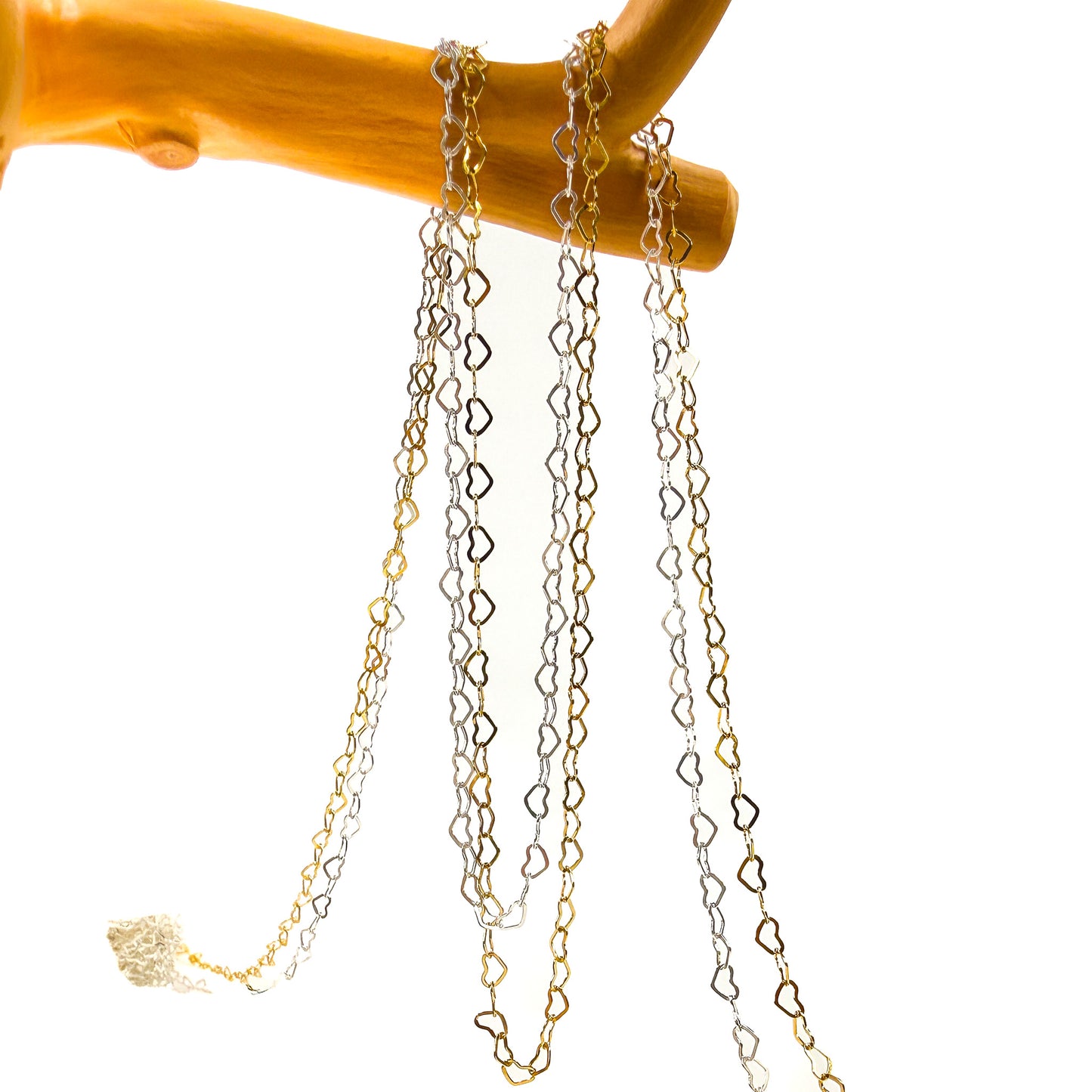 3.8mm x 2.8mm Interlocking Heart Chain - Silver | Gold (1 in/CH375)