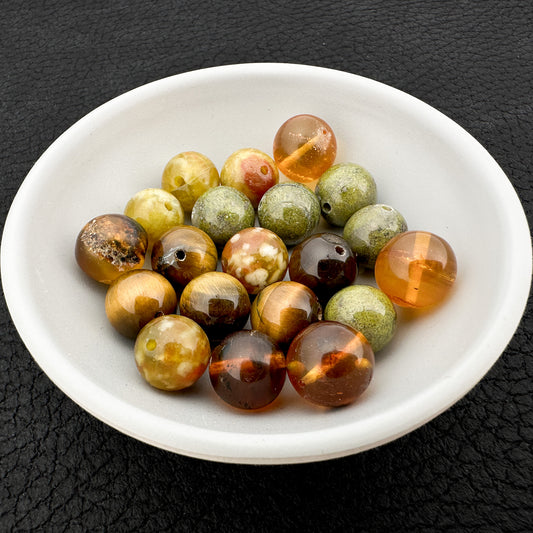 Earth Horoscope Gemstone Bead Mix: Tiger Eye, Amber, Serpentine & Jasper - 20 pcs. (KT622)