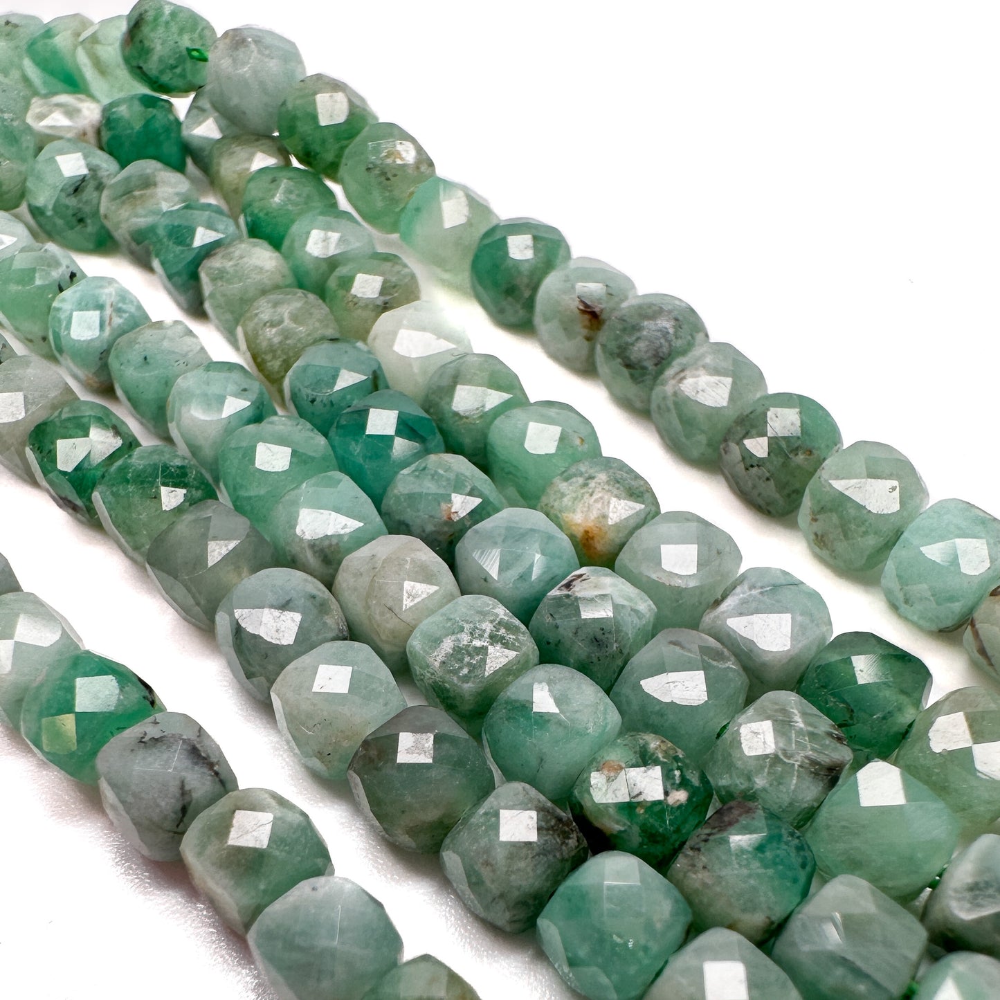 Emerald 4mm Faceted Cube Bead - 3" MINI Strand-The Bead Gallery Honolulu