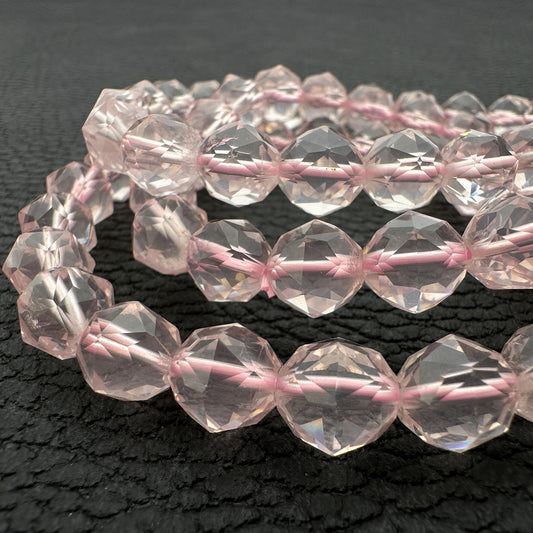 Rose Quartz 9mm Faceted Star Cut Stretchy Cord Bracelet (J293)