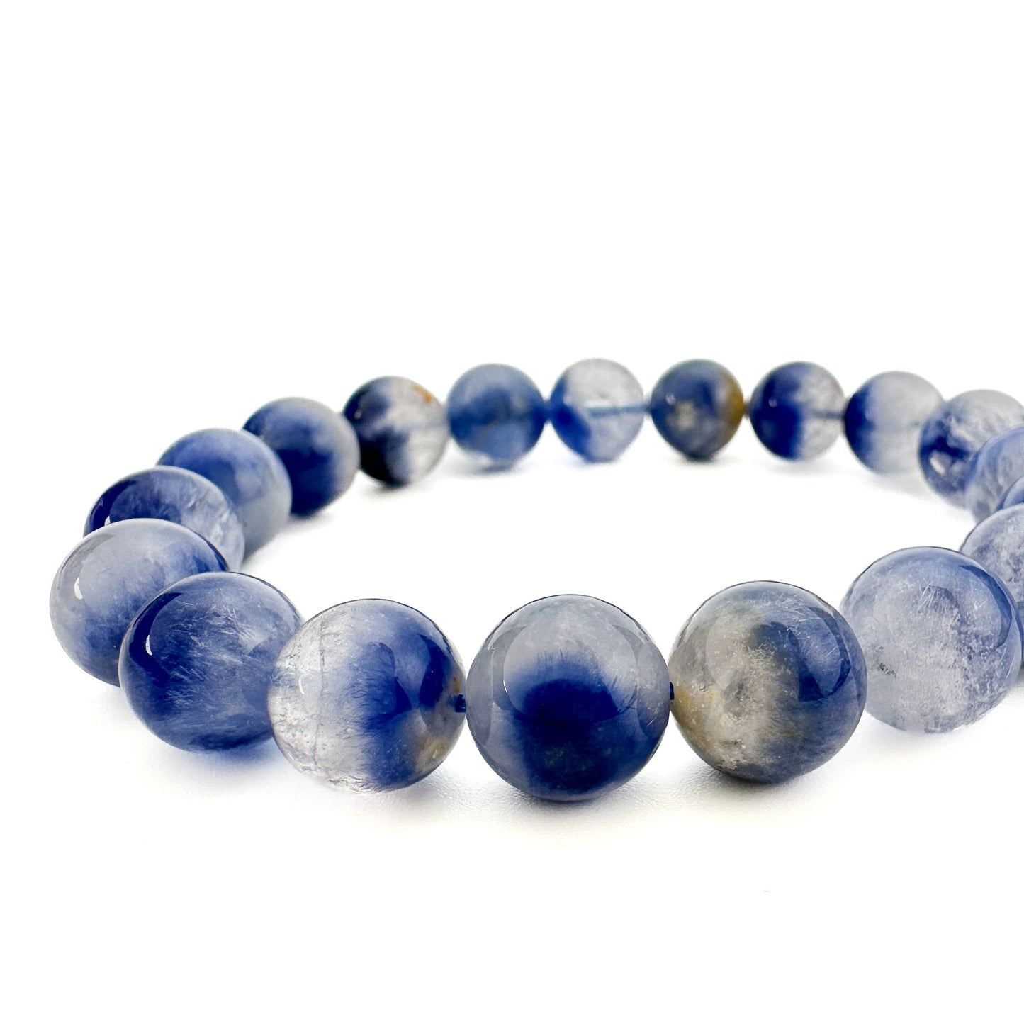 Dumortierite In Quartz / Blue Rutilated Quartz 11.5mm Smooth Round Stretchy Cord Bracelet (J298)