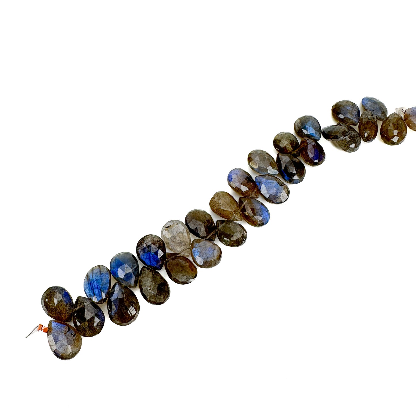 Labradorite Large Flat Faceted Pear Drop Tip Drill Briolette Bead - 7.5" Strand (J299)