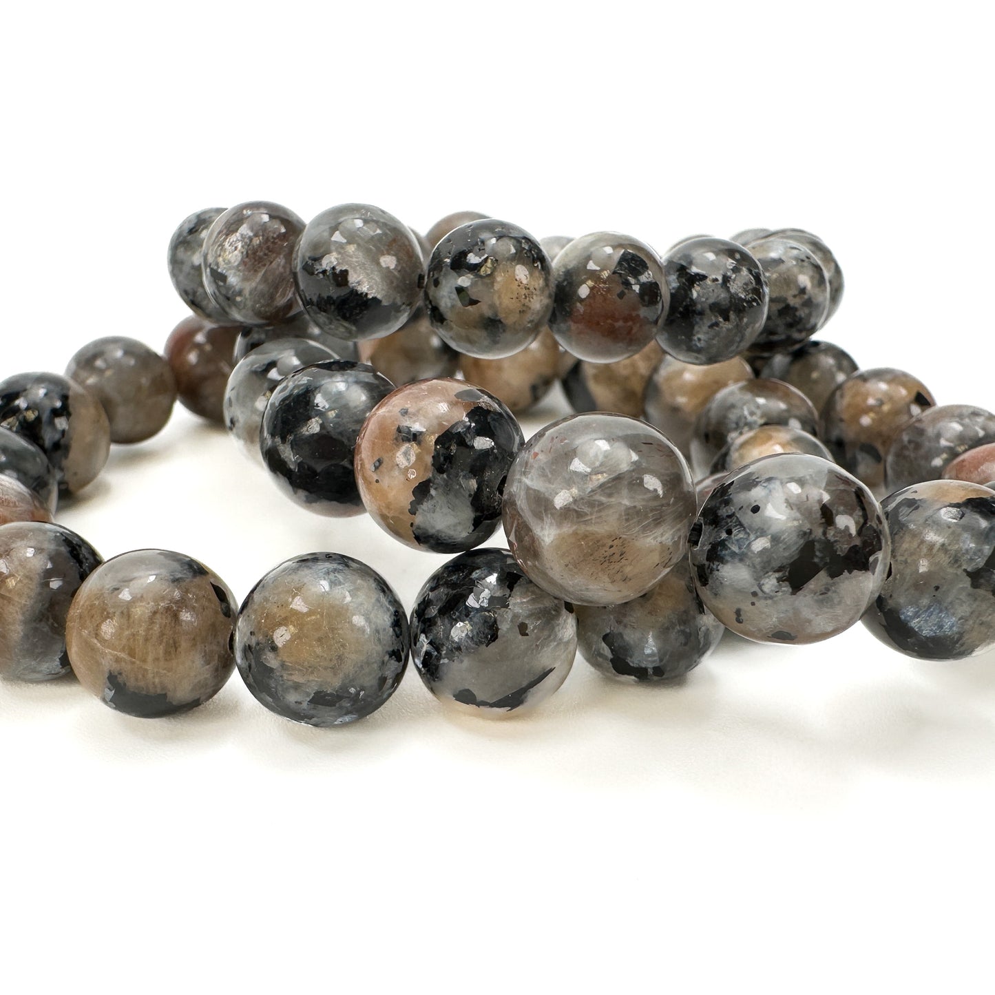 Tin Box 18: Tanzanian Dalmatian Moonstone 10-11mm Round Stretchy Cord Bracelet (J301)-The Bead Gallery Honolulu