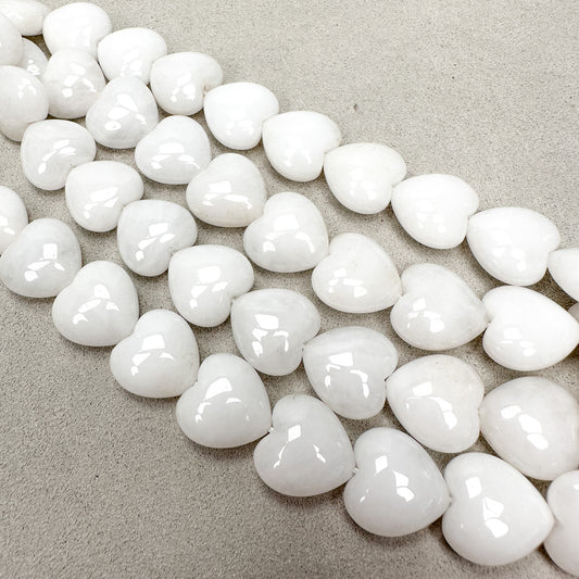 White Quartzite 15mm Smooth Heart Bead - 1 pc.-The Bead Gallery Honolulu