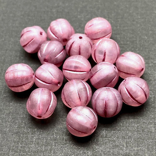 Melon Semi-Transparent Matte Light Rose with Metallic Pink Wash Bead - 16 pcs.-The Bead Gallery Honolulu