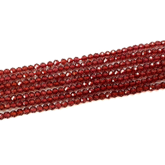 Garnet 3mm Faceted Round Bead - 9" Strand (GEM2147)