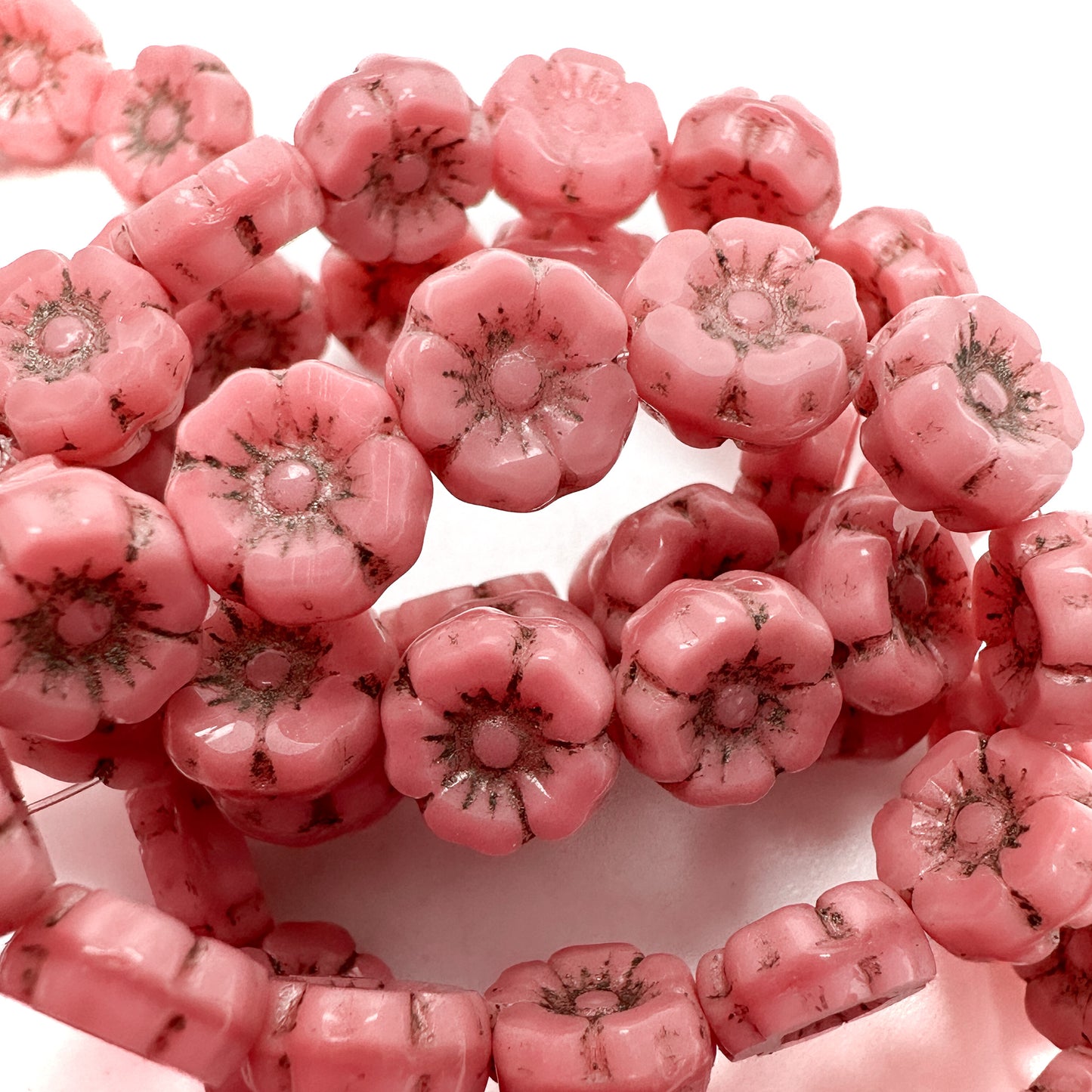 Bright Pink Silk Hibiscus Flower with Antique Finish 7mm Glass Bead - 12 pcs.-The Bead Gallery Honolulu