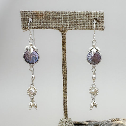 Coin Pearls with Sterling Silver Finished Earrings - 1 pair (J221)