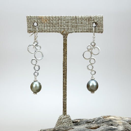 Tahitian Pearl with Sterling Silver Bubble Links Finished Earrings - 1 pair (J217)