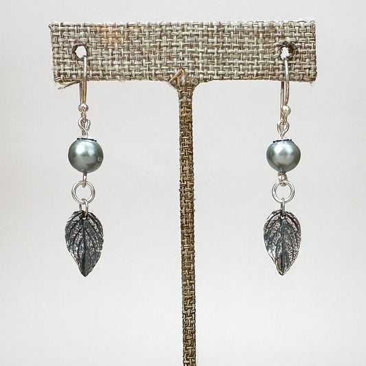 Tahitian Pearl with Silver Leaf Finished Earrings - 1 pair (J220)