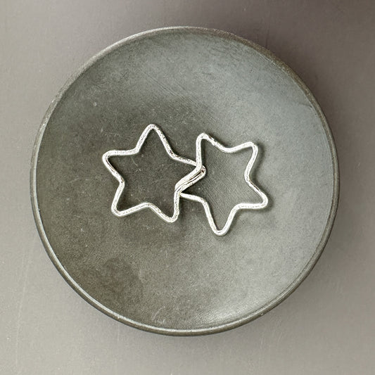 Handmade Pure Silver "Twin" Stars Pendant 20mm - Hammered Finish, Artisan Crafted, Linked Silver Star Charm for Jewelry Making - 1 pc. (M1934)