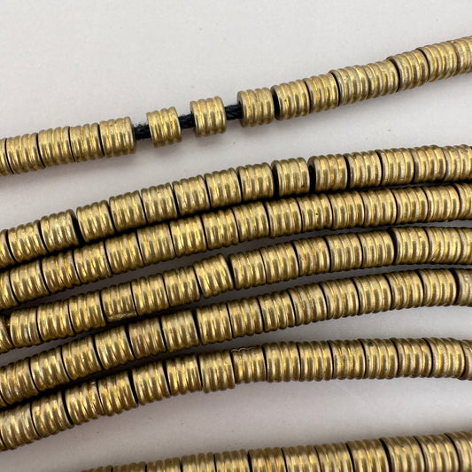 3.5mm Stacked Tube Large Hole Brass Metal Bead - 15" Strand (GEM2219)