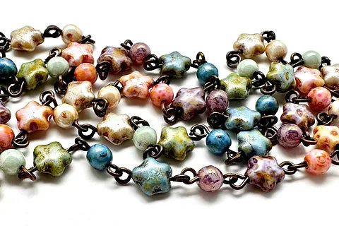 PRE-ORDER + SPECIAL: Opaque Multi-Colored Tiny Star Czech Glass Chain - 1 foot-The Bead Gallery Honolulu
