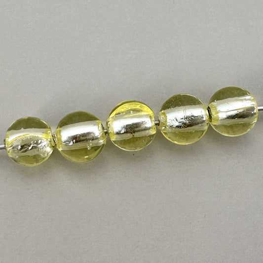 Vintage Handmade Czech Lampwork 8mm Pale Jonquil Silver Lined Round Glass Bead - 1 pc. (Z928)