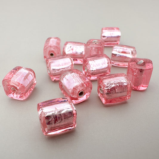Vintage Czech 8x9mm Pink with Silver Core Rectangular Tube Glass Bead - 1 pc. (Z871)