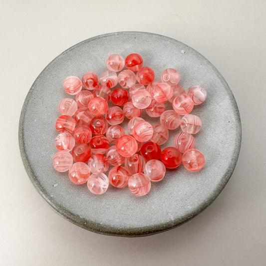 Vintage Czech 6mm Coral Marbled Glass Bead (Z816)