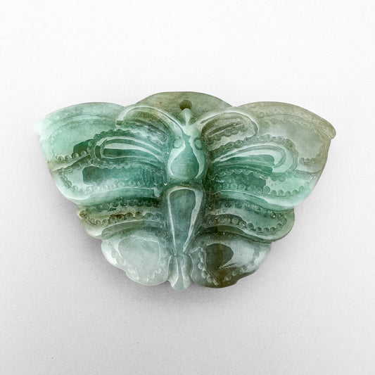 Green Jade Dotted Butterfly 45x27mm Carved Pendant - 1 pc. (P2945)