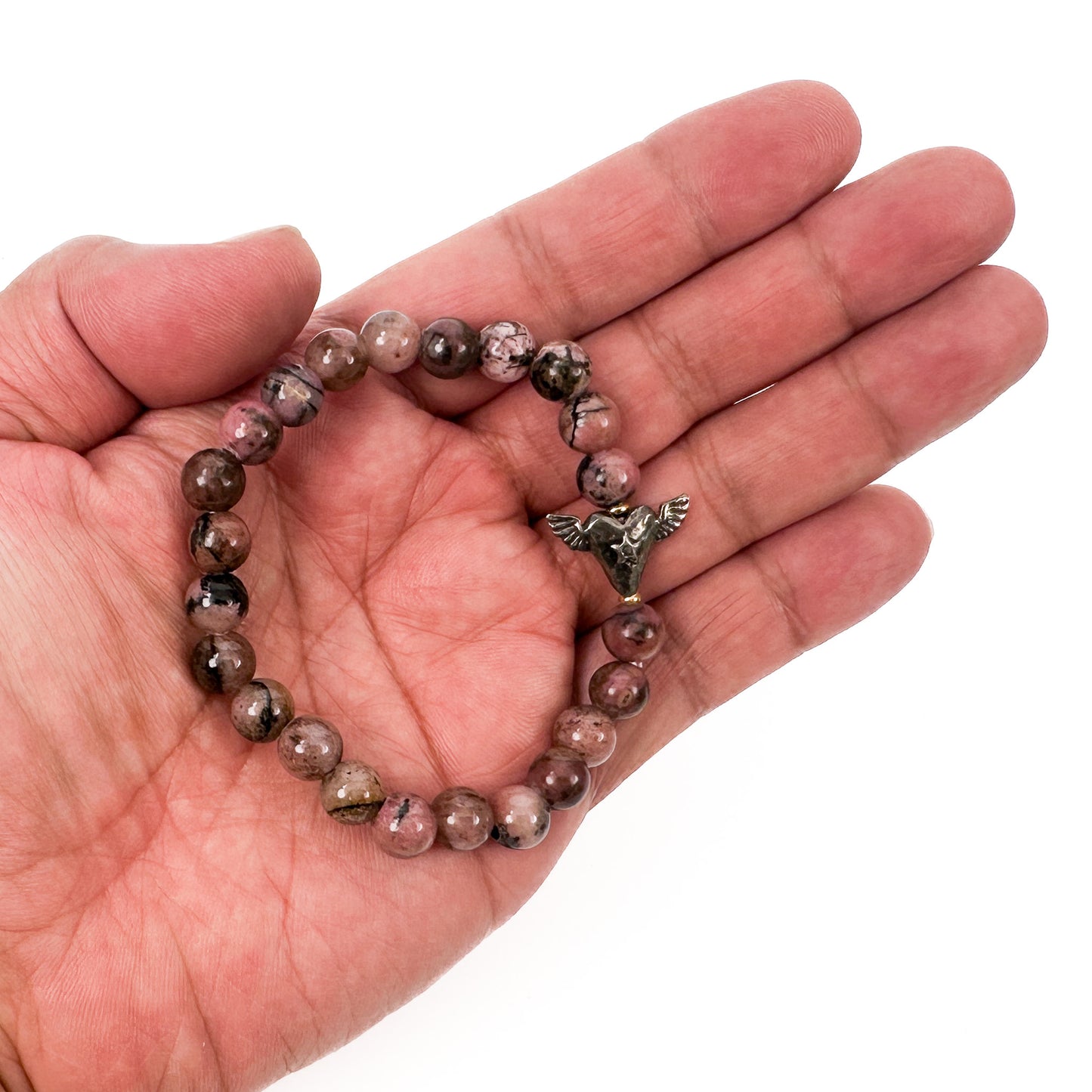 Rhodonite 8.25mm Smooth Round Stretchy Cord Bracelets (J352)