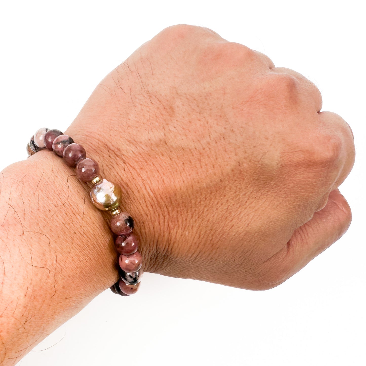 Rhodonite 8.25mm Smooth Round Stretchy Cord Bracelets (J352)