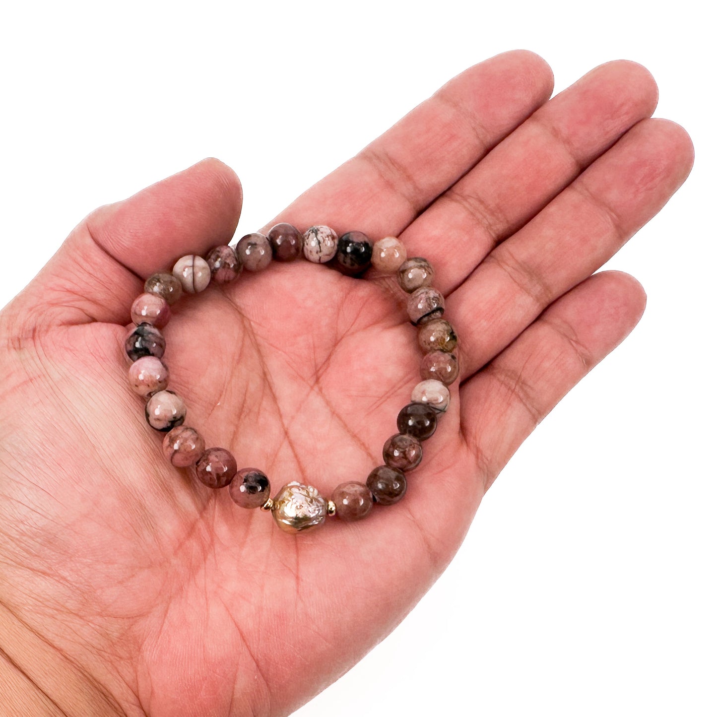 Rhodonite 8.25mm Smooth Round Stretchy Cord Bracelets (J352)