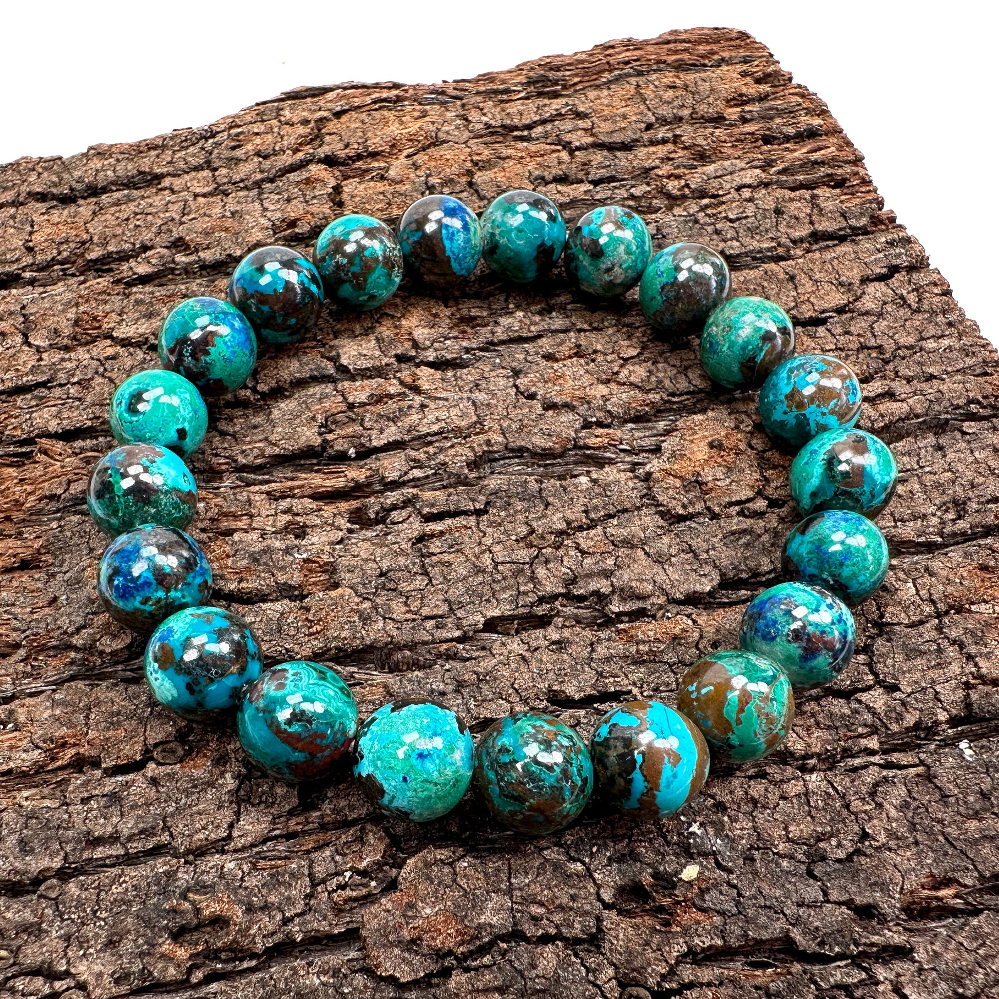 Chrysocolla 9.5mm Smooth Round Stretchy Cord Bracelet-The Bead Gallery Honolulu