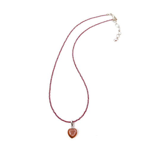 Peach Moonstone Pendant on Faceted Garnet Necklace (J194)