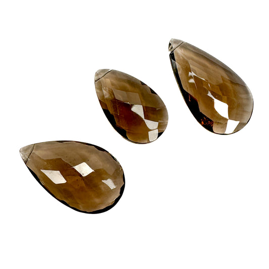 Smoky Quartz Large Flat Faceted Tip-Drill Pear Focal Briolette - 1 pc.-The Bead Gallery Honolulu