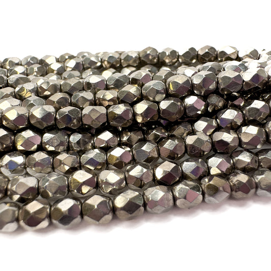 Light Chrome Luster 4mm Faceted Glass Bead - 50 pcs.-The Bead Gallery Honolulu