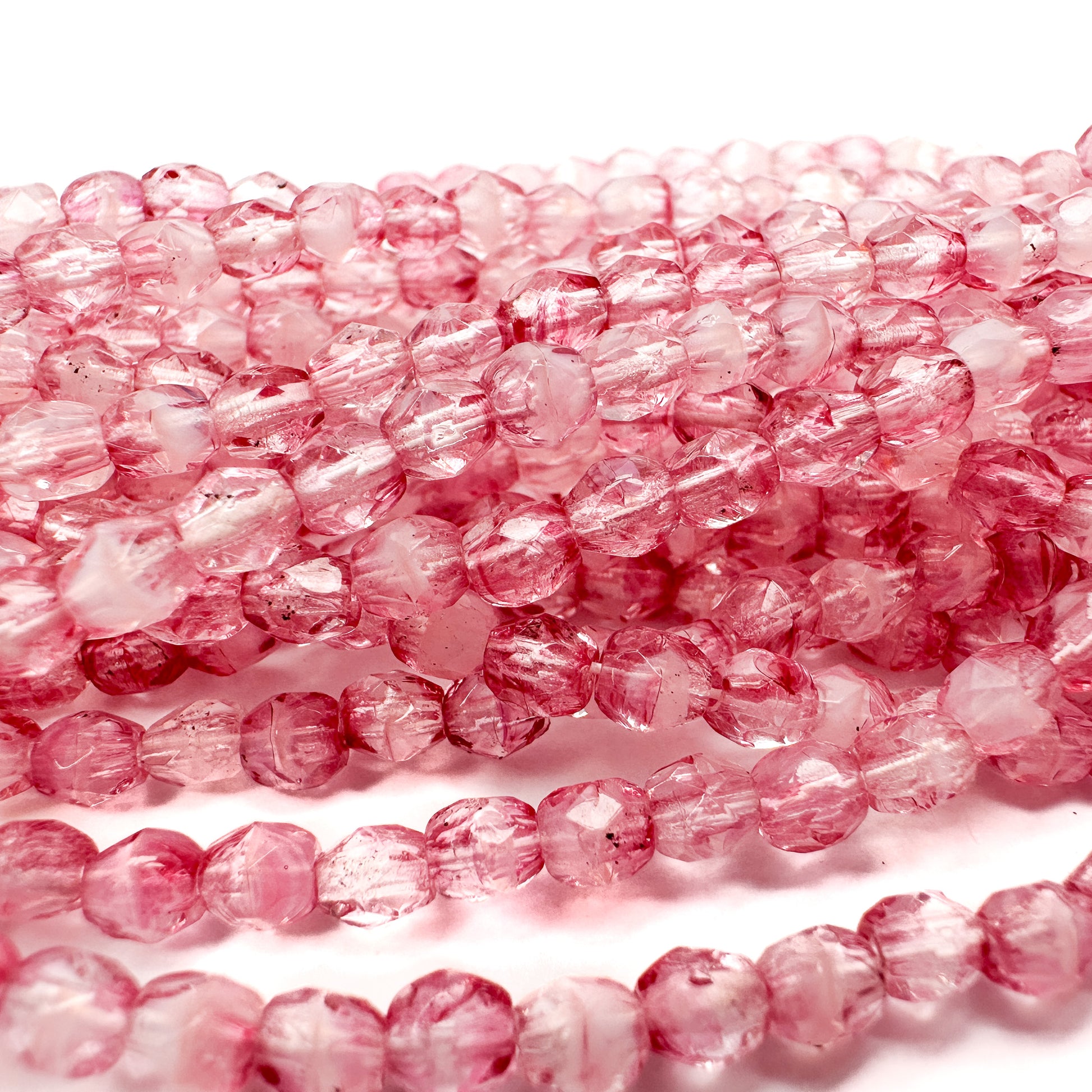 Pink Crystal White Mix Transparent 4mm Faceted Glass Bead - 50 pcs.-The Bead Gallery Honolulu