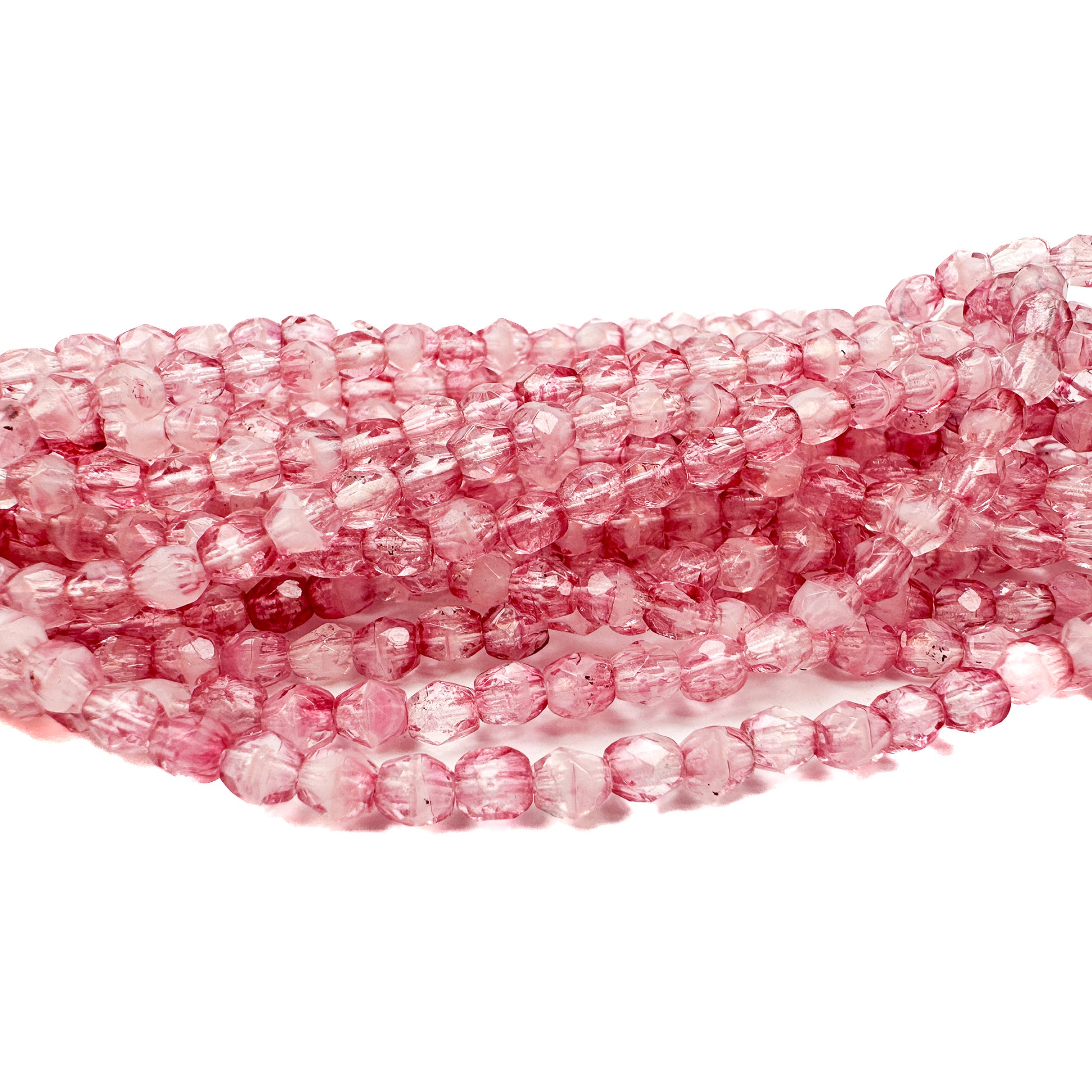 Pink Crystal White Mix Transparent 4mm Faceted Glass Bead - 50 pcs.-The Bead Gallery Honolulu